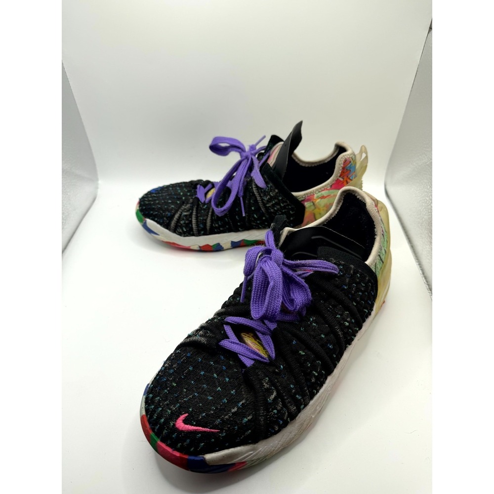 Nike LeBron 18 GS CW2760 004 Kids US 5 Sneakers Black Knit Basketball Shoes